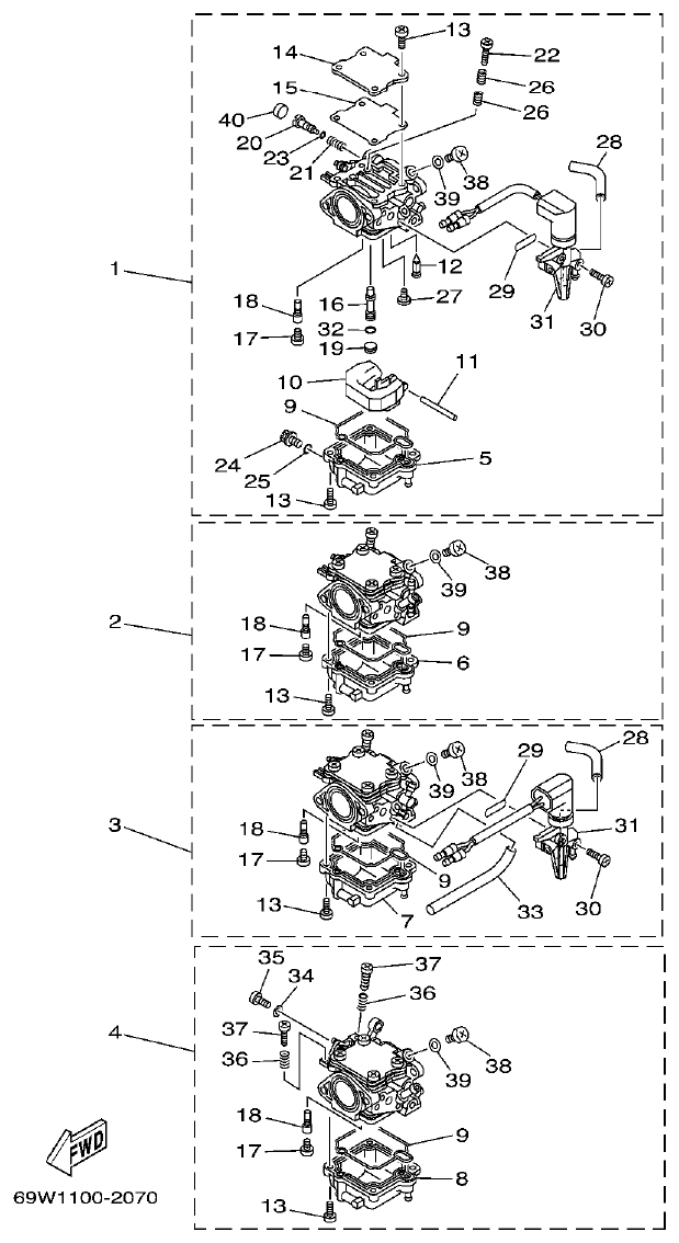 Yamaha FT60B CARBURETOR parts diagram